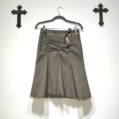 Italian Brown Skirt With Ribbon And Lace Trim